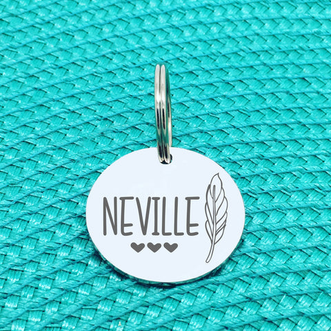Personalised Pet Tag, Neville Design with Feather Image (Personalised Dog Tag / Personalised Cat Tag)