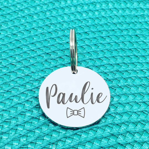 Engraved Custom Pet Tag Bow Tie Design (Personalised Dog Tag / Personalised Cat Tag)