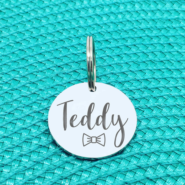 Engraved Custom Pet Tag Bow Tie Design (Personalised Dog Tag / Personalised Cat Tag)