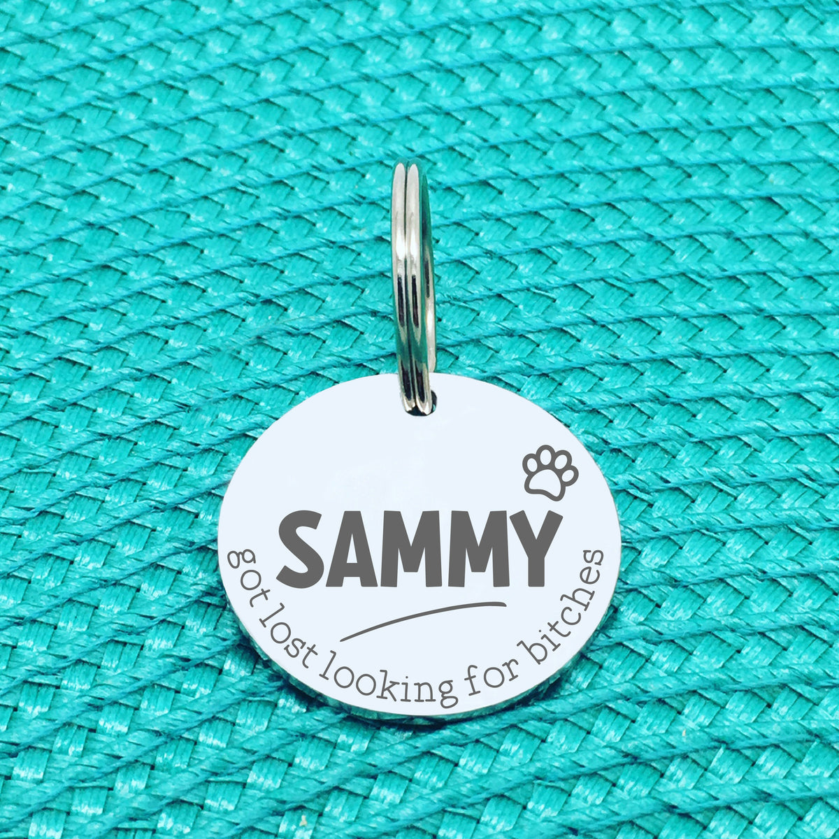 Personalised Pet Tag, 'Ziggy' Got Lost Looking For Bitches Design (Personalised Custom Engraved Dog Tag)