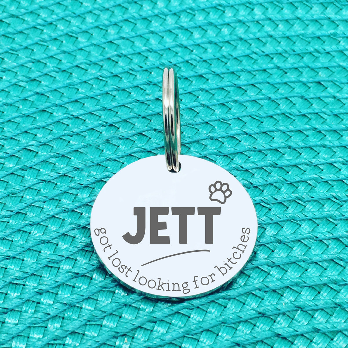 Personalised Pet Tag, 'Ziggy' Got Lost Looking For Bitches Design (Personalised Custom Engraved Dog Tag)