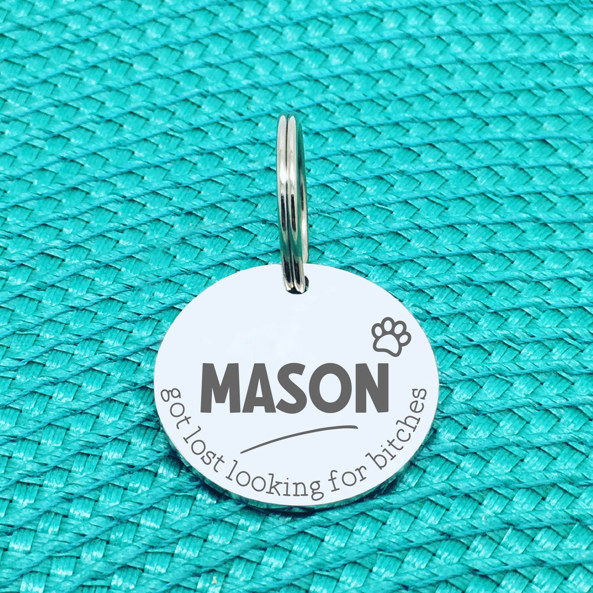Personalised Pet Tag, 'Ziggy' Got Lost Looking For Bitches Design (Personalised Custom Engraved Dog Tag)