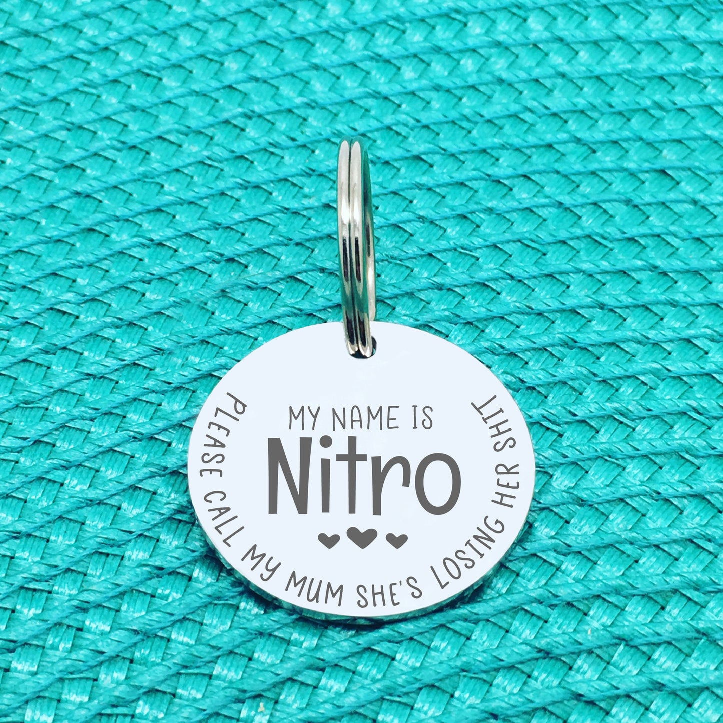 Engraved Personalised Pet Tag 'Please Call My Mom She's Losing Her Shit' Double Sided Dog Tag (Change Mum To Any Other Name)