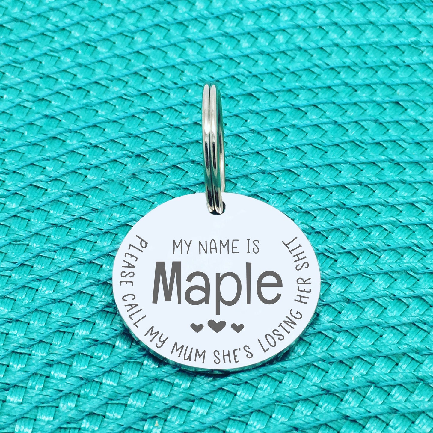 Engraved Personalised Pet Tag 'Please Call My Mom She's Losing Her Shit' Double Sided Dog Tag (Change Mum To Any Other Name)