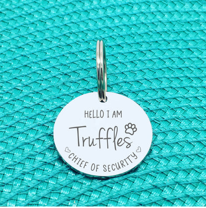 Personalised Pet Tag, 'Chief Of Security' Design (Personalised Custom Engraved Dog Tag)