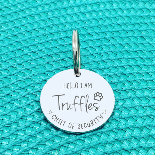 Personalised Pet Tag, 'Chief Of Security' Design (Personalised Custom Engraved Dog Tag)