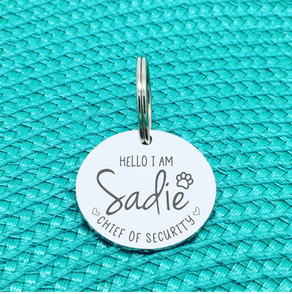 Personalised Pet Tag, 'Chief Of Security' Design (Personalised Custom Engraved Dog Tag)