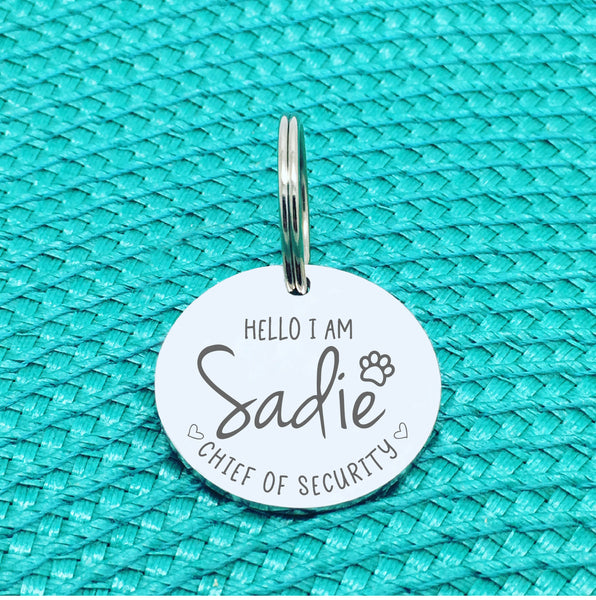Personalised Pet Tag, 'Chief Of Security' Design (Personalised Custom Engraved Dog Tag)