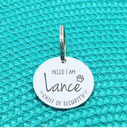 Personalised Pet Tag, 'Chief Of Security' Design (Personalised Custom Engraved Dog Tag)