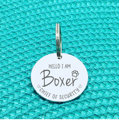 Personalised Pet Tag, 'Chief Of Security' Design (Personalised Custom Engraved Dog Tag)