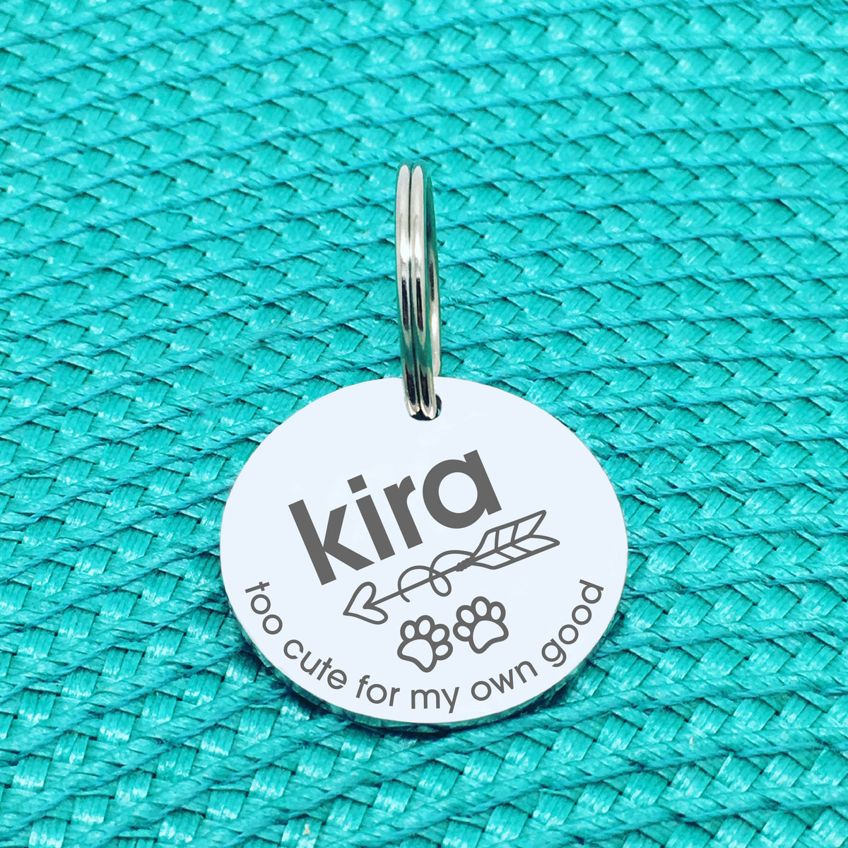 Personalised Pet Tag, 'Too Cute For My Own Good' Design (Personalised Custom Engraved Dog Tag)