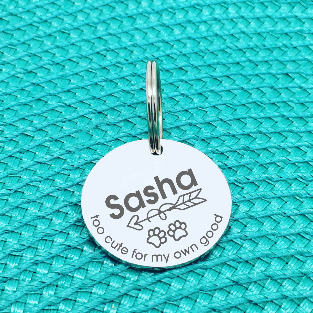 Personalised Pet Tag, 'Too Cute For My Own Good' Design (Personalised Custom Engraved Dog Tag)