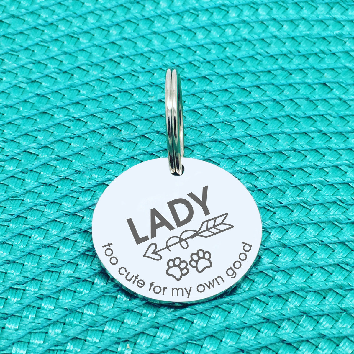 Personalised Pet Tag, 'Too Cute For My Own Good' Design (Personalised Custom Engraved Dog Tag)