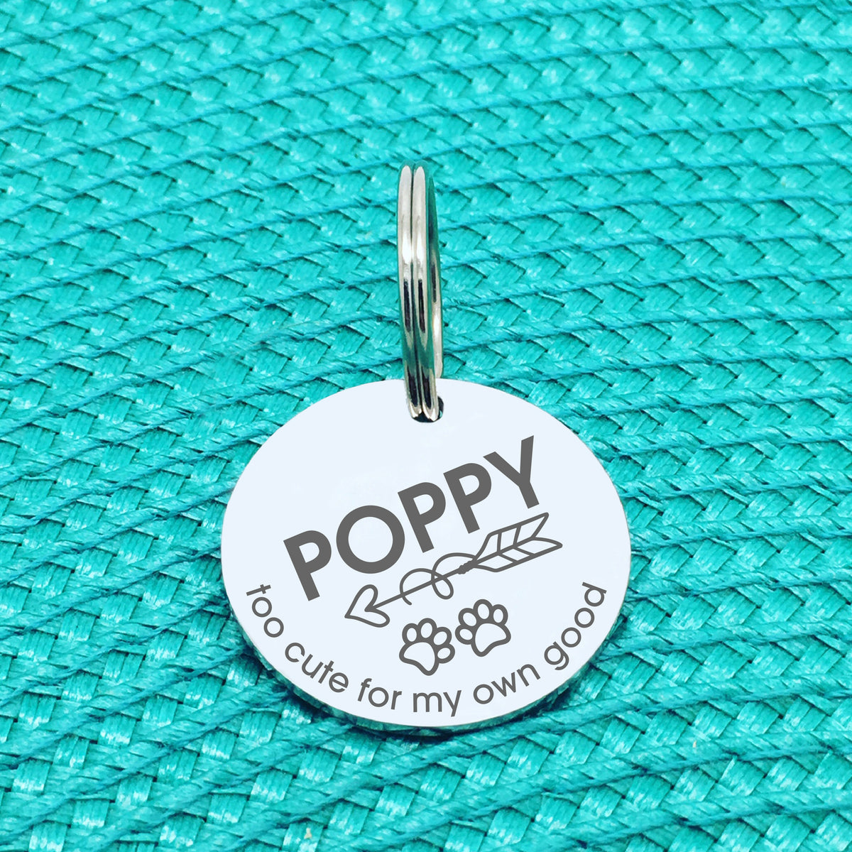 Personalised Pet Tag, 'Too Cute For My Own Good' Design (Personalised Custom Engraved Dog Tag)