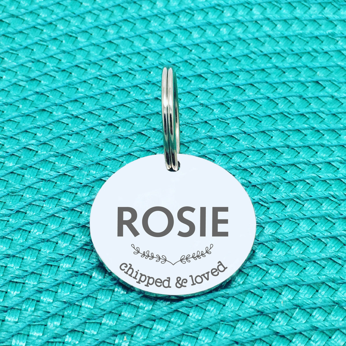 Personalised Pet Tag, 'Chipped & Loved' Design (Personalised Custom Engraved Dog Tag)