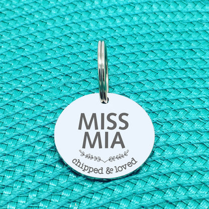 Personalised Pet Tag, 'Chipped & Loved' Design (Personalised Custom Engraved Dog Tag)