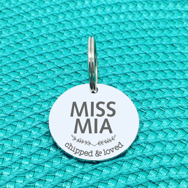 Personalised Pet Tag, 'Chipped & Loved' Design (Personalised Custom Engraved Dog Tag)