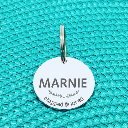 Personalised Pet Tag, 'Chipped & Loved' Design (Personalised Custom Engraved Dog Tag)