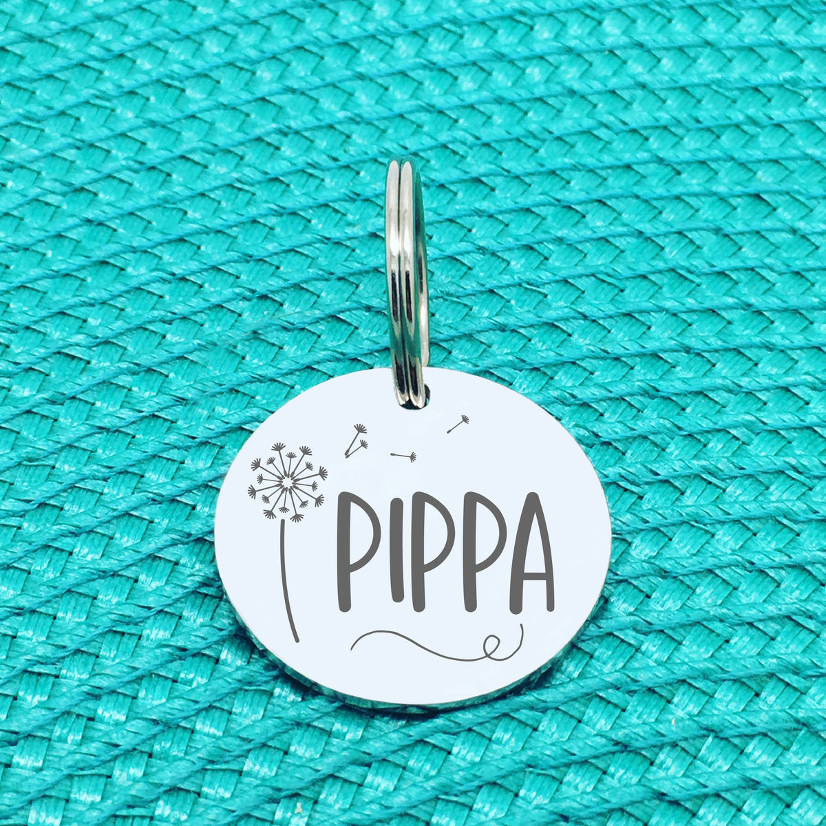 Personalised Pet Tag, Lola Design with Dandelion Image (Personalised Dog Tag / Personalised Cat Tag)