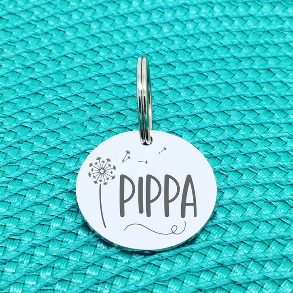 Personalised Pet Tag, Lola Design with Dandelion Image (Personalised Dog Tag / Personalised Cat Tag)