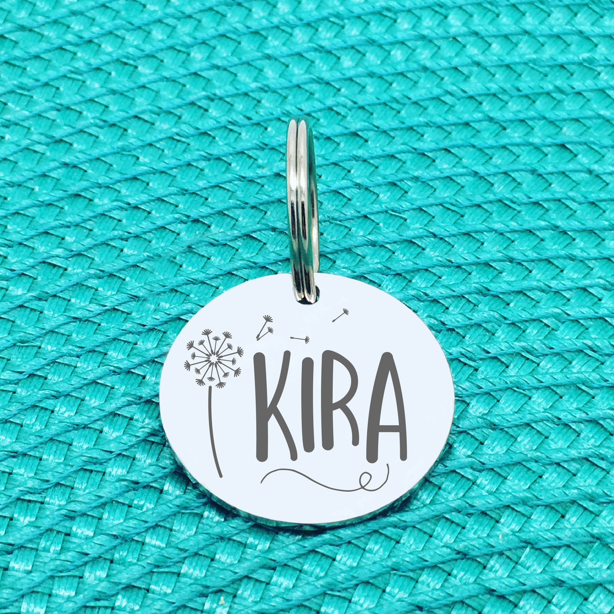 Personalised Pet Tag, Lola Design with Dandelion Image (Personalised Dog Tag / Personalised Cat Tag)