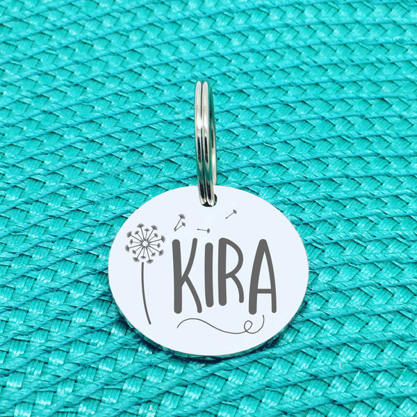 Personalised Pet Tag, Lola Design with Dandelion Image (Personalised Dog Tag / Personalised Cat Tag)
