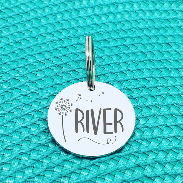 Personalised Pet Tag, Lola Design with Dandelion Image (Personalised Dog Tag / Personalised Cat Tag)