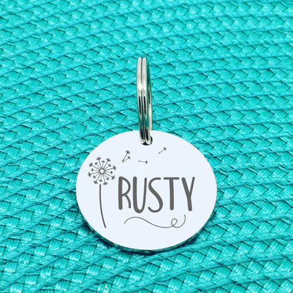 Personalised Pet Tag, Lola Design with Dandelion Image (Personalised Dog Tag / Personalised Cat Tag)