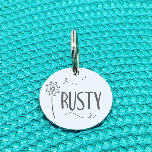 Personalised Pet Tag, Lola Design with Dandelion Image (Personalised Dog Tag / Personalised Cat Tag)