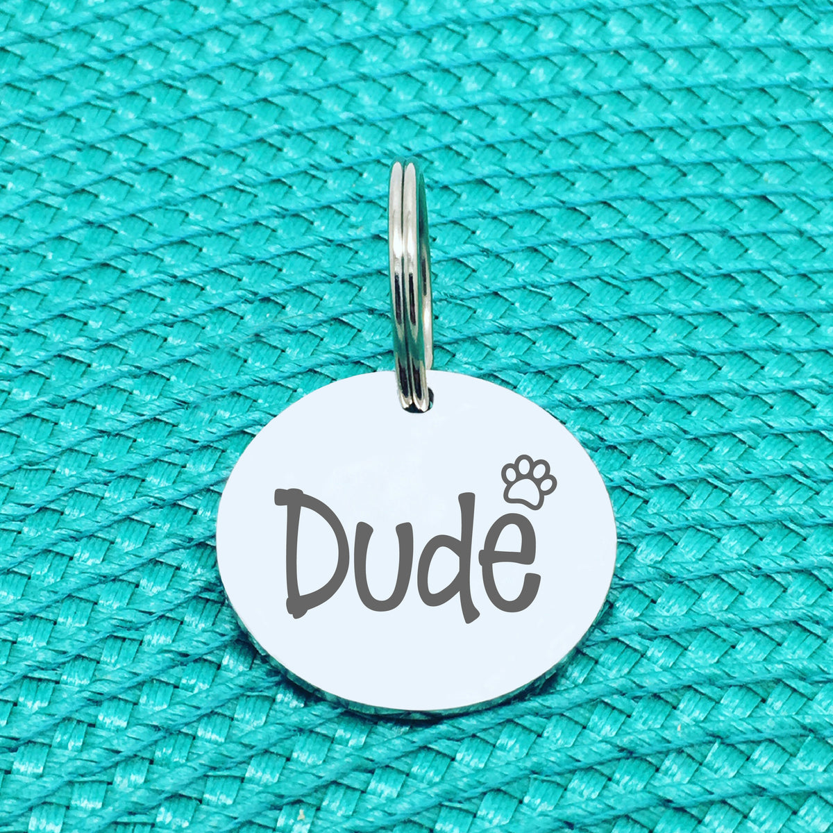 Engraved Personalised Pet Tag Dude Paw Print Design (Personalised Dog Tag / Personalised Cat Tag)