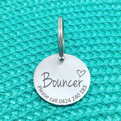 Matte Finish Personalised Dog Tag, Please Call with Heart (Custom Engraved Dog Tags / Dog Name Tags)
