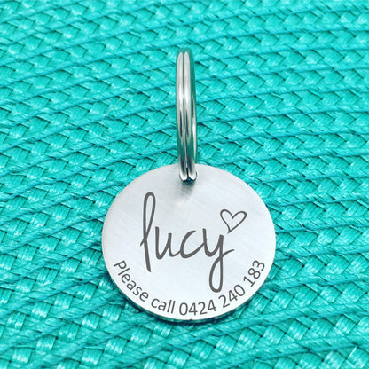 Matte Finish Personalised Dog Tag, Please Call with Heart (Custom Engraved Dog Tags / Dog Name Tags)