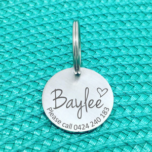 Matte Finish Personalised Dog Tag, Please Call with Heart (Custom Engraved Dog Tags / Dog Name Tags)