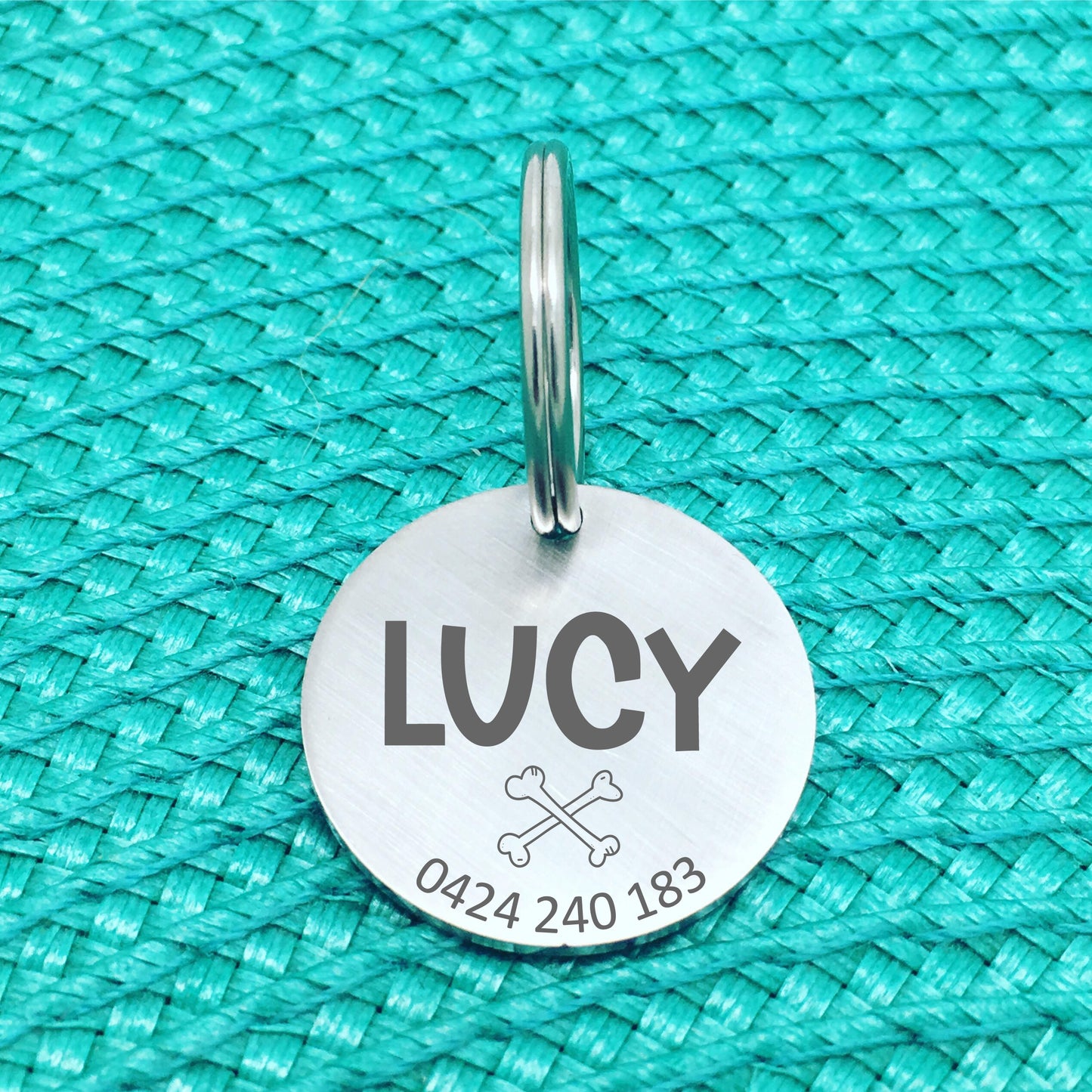 Matte Finish Personalised Dog Tag, Cross Bones Design (Custom Dog Tag / Engraved Silver Dog Tag)