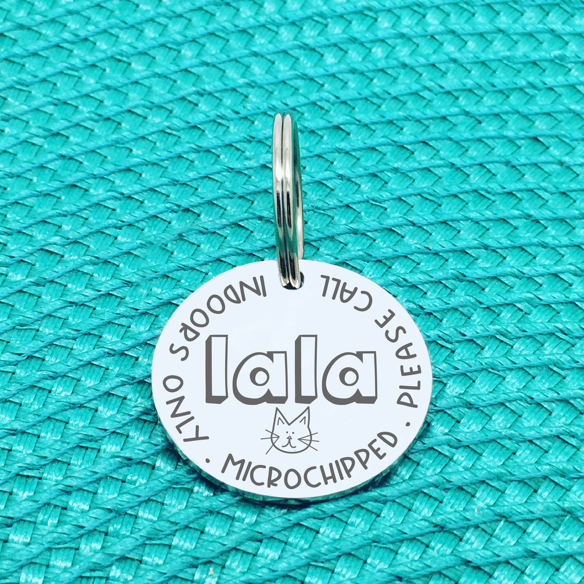 Personalised Cat Tag, Indoors Only, Microchipped, Please Call With Cat Face (Personalised Cat Tag / Custom Cat Tag)