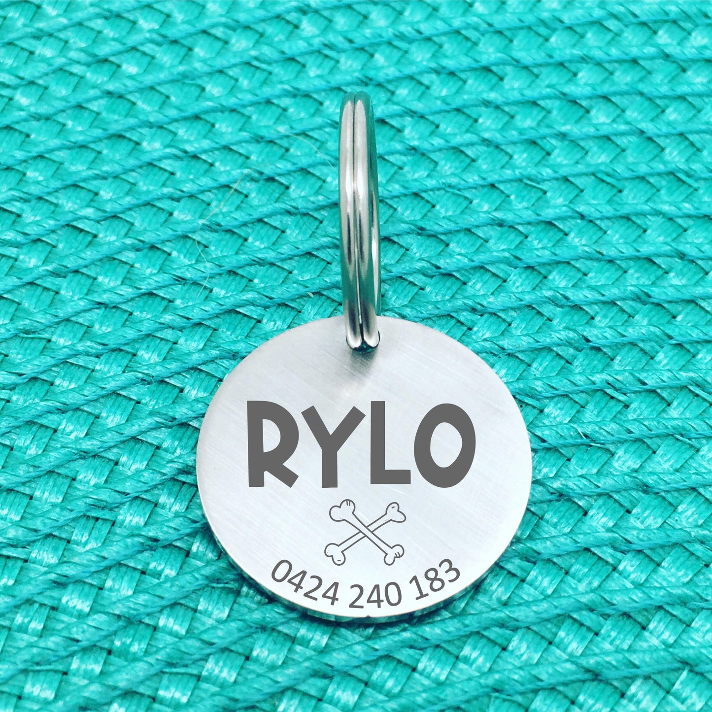 Matte Finish Personalised Dog Tag, Cross Bones Design (Custom Dog Tag / Engraved Silver Dog Tag)