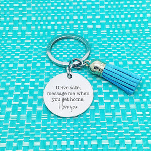 Drive Safe personalised double sided keyring (add a name or message on the back)