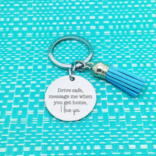 Drive Safe personalised double sided keyring (add a name or message on the back)