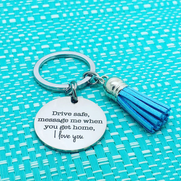 Drive Safe personalised double sided keyring (add a name or message on the back)