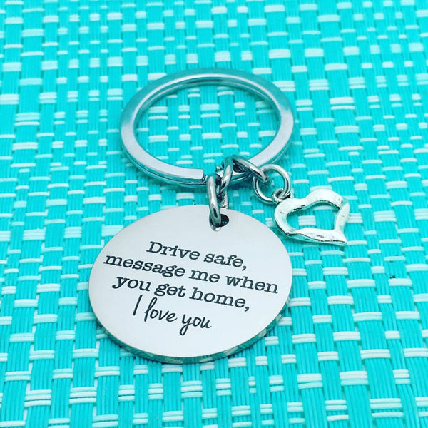 Drive Safe personalised double sided keyring (add a name or message on the back)