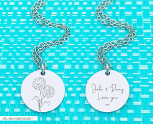 Personalised Birth Flower Necklace, Add Your Message to the reverse! Birth Month Flower Necklace, Birth Flower Necklace, Personalized Gifts, Silver or Rose Gold