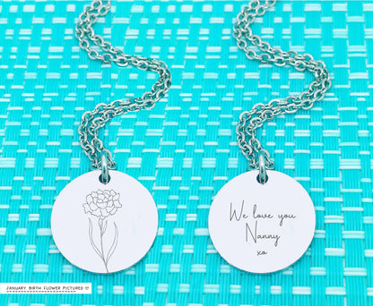 Personalised Birth Flower Necklace, Add Your Message to the reverse! Birth Month Flower Necklace, Birth Flower Necklace, Personalized Gifts, Silver or Rose Gold