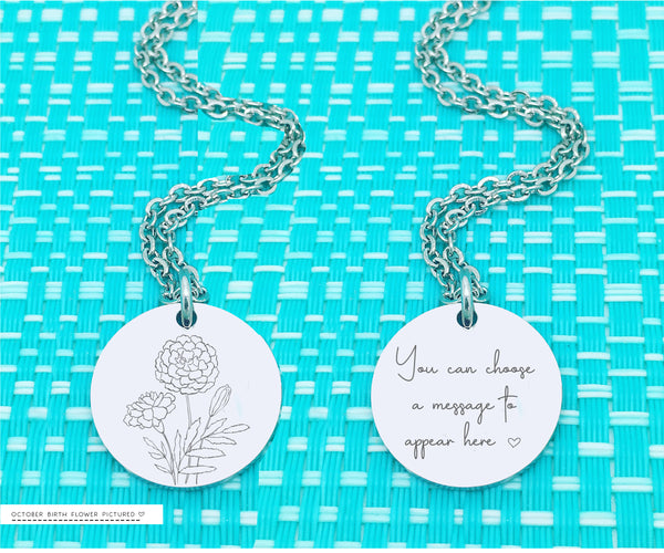 Personalised Birth Flower Necklace, Add Your Message to the reverse! Birth Month Flower Necklace, Birth Flower Necklace, Personalized Gifts, Silver or Rose Gold