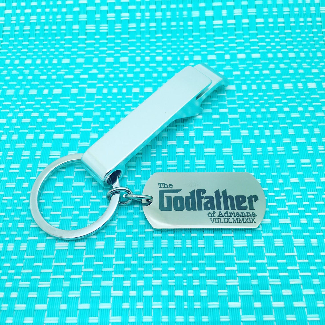The Godfather Of, Personalised Godfather Keyring (Custom Godfather Gift, Add A Bottle Opener)