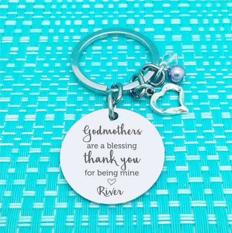 Godmothers Are A Blessing, Thank You For Being Mine Personalised Keyring (Change Godmother to Godfather)