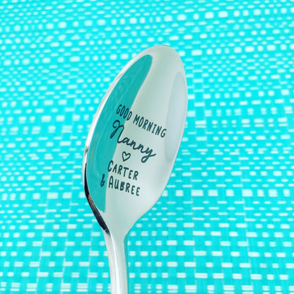 Personalised Engraved Spoon – Mother’s Day Gift for Mum, Grandma or Nanny | Custom “Good Morning” Coffee Spoon