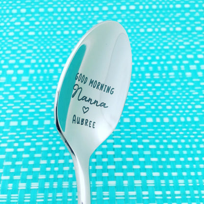 Personalised Engraved Spoon – Mother’s Day Gift for Mum, Grandma or Nanny | Custom “Good Morning” Coffee Spoon