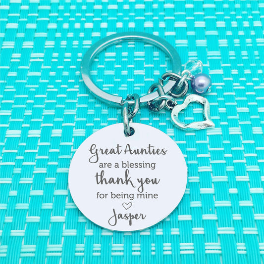 Great Auntys Are A Blessing, Thank You For Being Mine Personalised Keyring