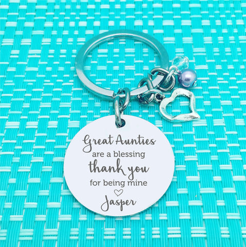Great Auntys Are A Blessing, Thank You For Being Mine Personalised Keyring