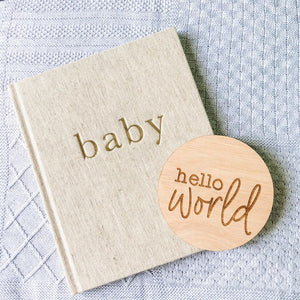 Hello World Announcement Sign (Wooden Baby Announcement Sign, New Baby Arrival Plaque, Newborn Photo Prop)